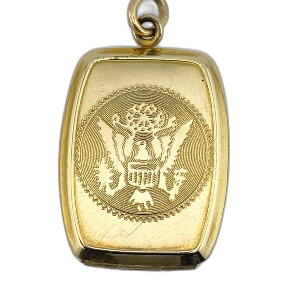 Vintage WWII Era Gold Filled Patriotic Eagle Photo Locket Tonneau